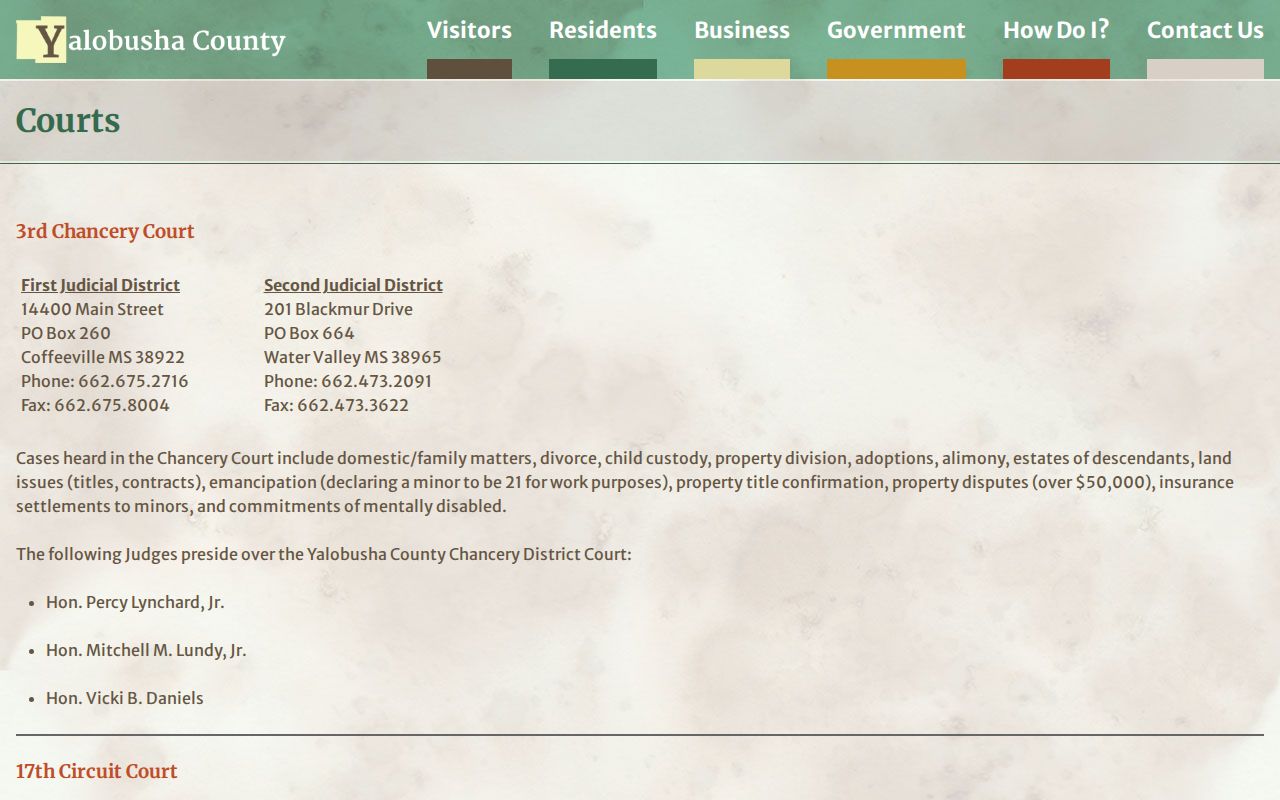 Yalobusha County court docket court routing page