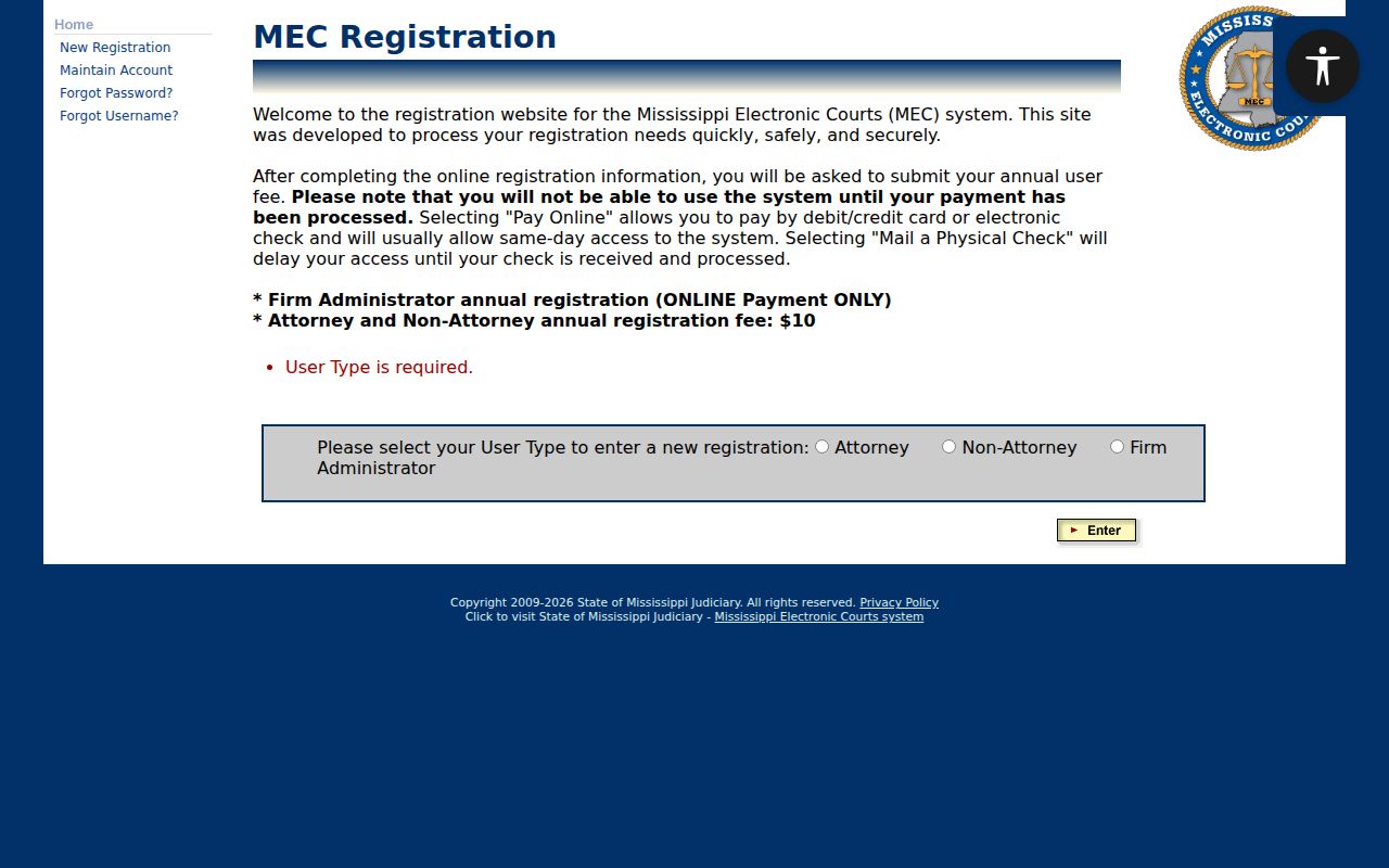 Yalobusha County court docket PAMEC registration