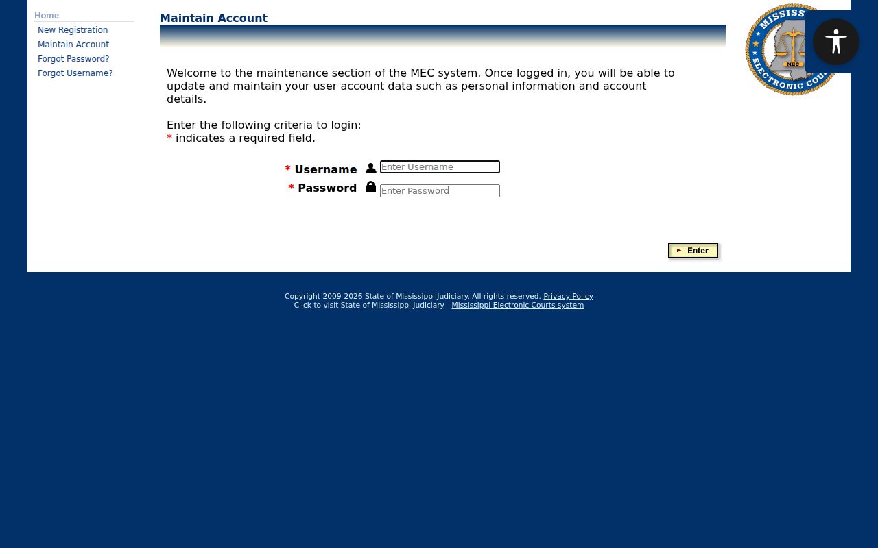 Yalobusha County case search PAMEC public registration screen