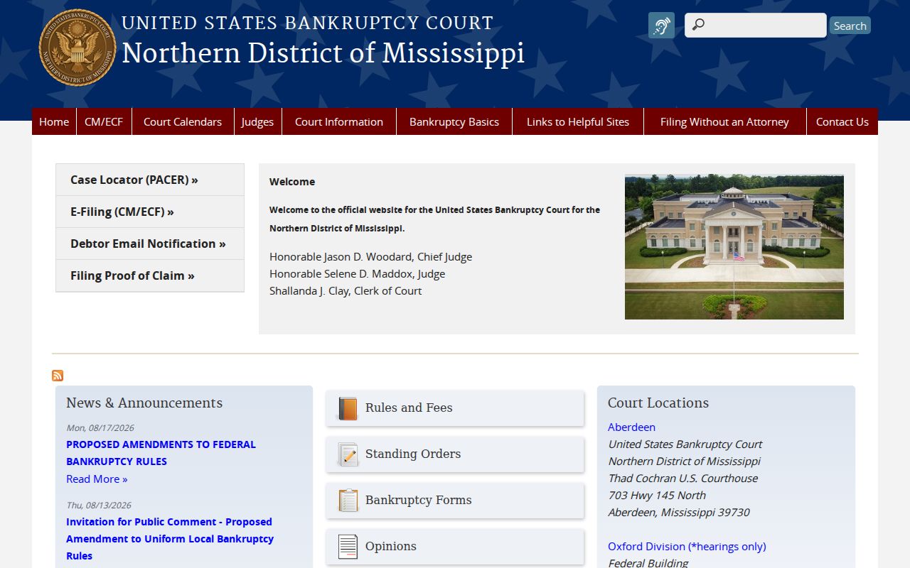 Yalobusha County civil docket Northern District Bankruptcy Court page