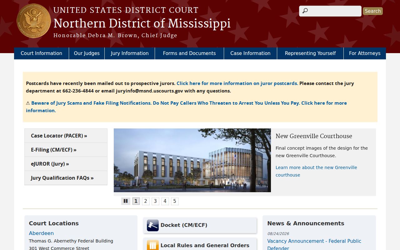 Yalobusha County court records Northern District federal court access