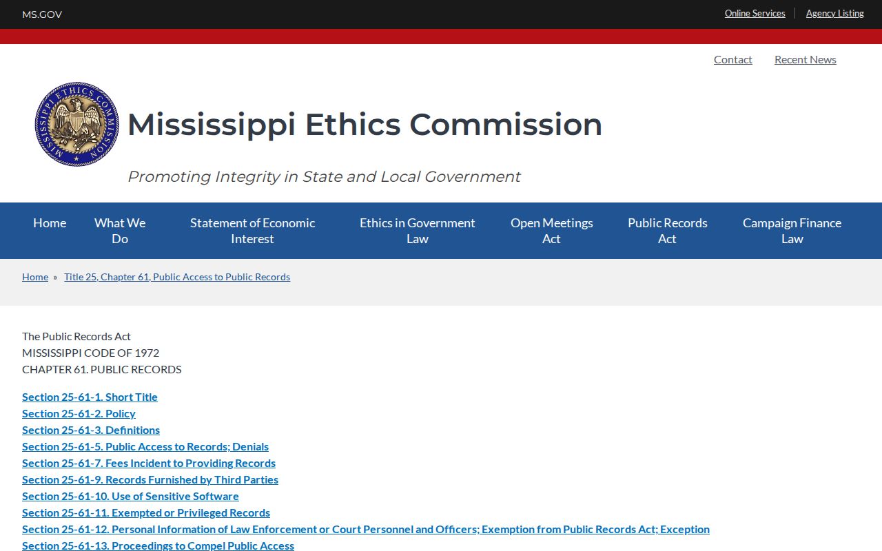 Yalobusha County court records Mississippi Public Records Act